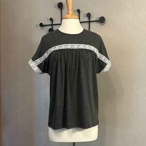 Women's Charcoal Gray Lace Trim Top